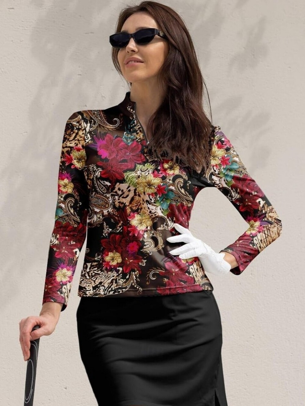 Floral Long-Sleeve Golf Jersey - Burgundy Multi - Picture 3 of 9